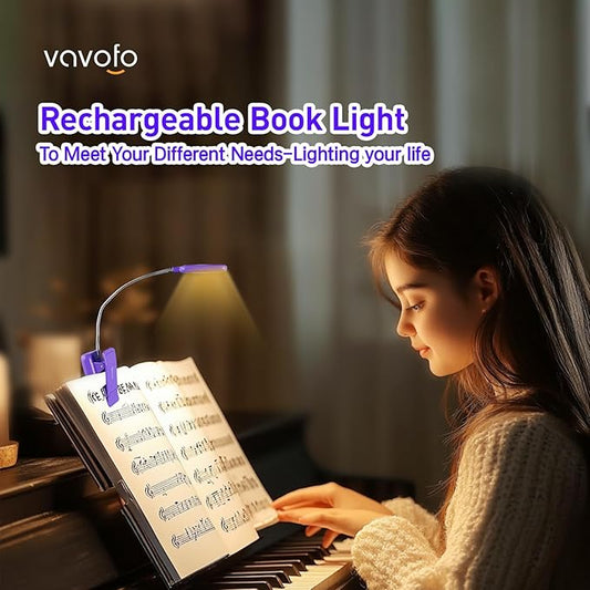 VAVOFO Rechargeable Book Light for Reading in Bed Kids, 7 LED Reading Light with 9-Level Warm Cool White Daylight, Eye Care Lamp with Power Indicator for Bookworms (Dark Purple)