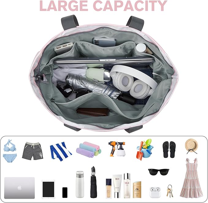 G4Free Beach Bag, Waterproof Sandproof Beach Tote Bag, Large Capacity Foldable for Women