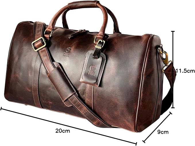 Leather Duffle Bag for Men - Full Grain Leather Travel Bag - TSA Approved Carry On Weekender Overnight Duffel Bag (20 inch)