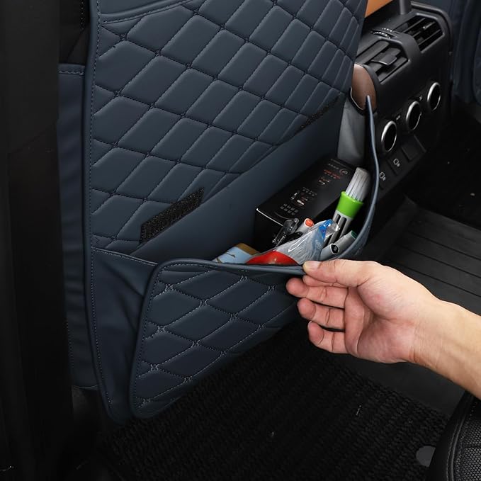 Seat Back Protector + Large Capacity Pocket Storage Organizer,Preventing the Impact of Children Stepping on the Seat Backrest (Blue)