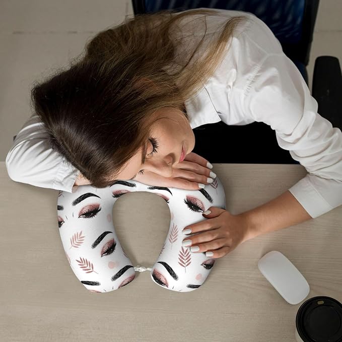 Travel Pillow for Boys and Girls, Comfortable Neck Chin Head Support Cushion Rose Gold Women Eyes Eyelash, Comfortable for Airplanes Car Sleeping Rest