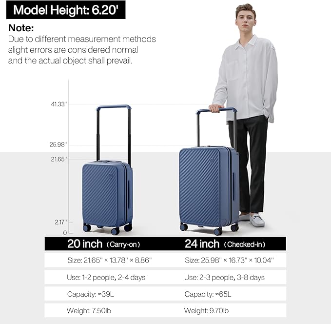 mixi Luggage Suitcases with Spinner Wheels,Upgrade Wide Handle PC Hardshell Rolling Travel Suitcase with TSA Lock, Checked-Medium 24-Inch, Sapphire Blue