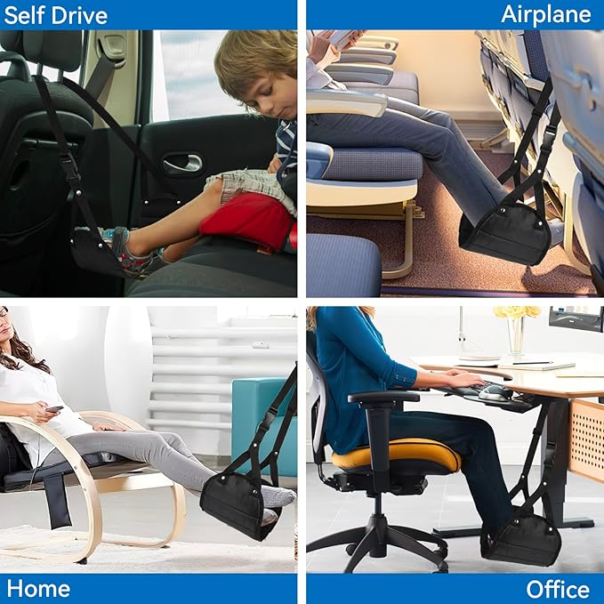 Foot Hammock for Plane Travel - 2 Pack Airplane Foot Hammock, Portable Foot Rest Leg Hammock for Airplane Travel, Adjustable Plane Footrest Foot Sling, Air Essentials for Long Flight