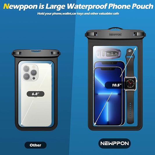 Large Waterproof Phone Pouch : 2 Pack Underwater Clear Cellphone Holder - Universal Water-Resistant Dry Bag Case with Neck Lanyard for iPhone Samsung Galaxy for Beach Swimming Pool