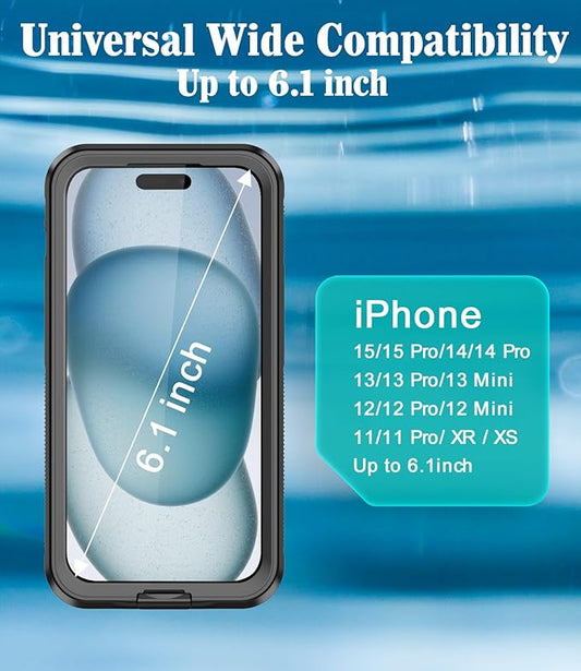 Waterproof Phone Case for iPhone 6.1‘’, Self-Check Function Underwater Pouch Dry Bag Beach Travel Essentials Floating Shower Snorkeling for iPhone 15/14/13/12/11,15/14/13/12/11 Pro, XR/XS 6.1"