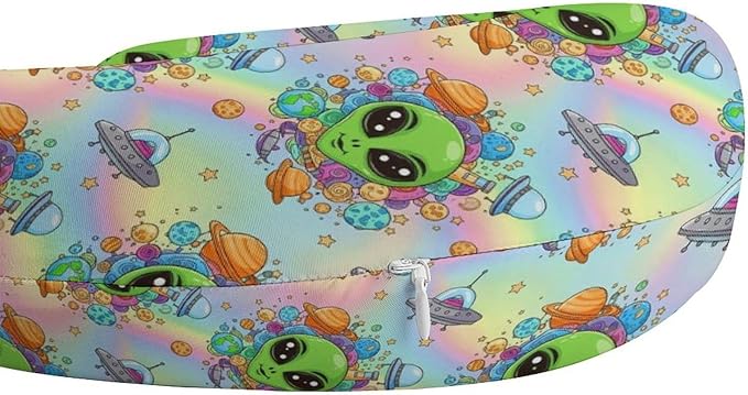Funny Memory Foam Neck Pillow Travel U Shaped Cushion with Zip Cover, Chin Support for Airplane Car Office Home Nap, Cute Alien Space Planet