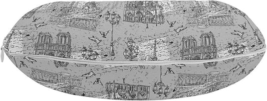 Ambesonne Paris Travel Pillow Neck Rest, Vintage Monochrome Image Seine River Notre Dame Doves Scenes from Europe, Memory Foam Traveling Accessory for Airplane and Car, 12", Grey Black White