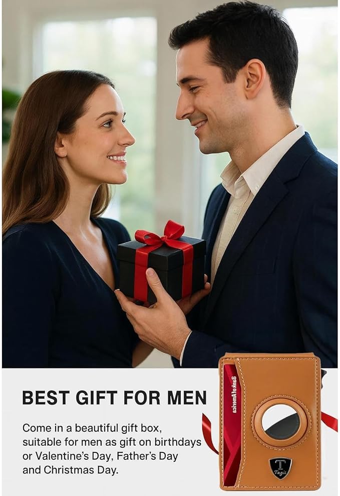 Smart Bifold Airtag Wallet for Men – RFID Blocking Pop-Up Bifold Credit Card Holder with ID Window, Slim Aluminum Case Fits 12+ Cards, Coffee Brown, Comes in a Gift Box (Premium Camel Brown)