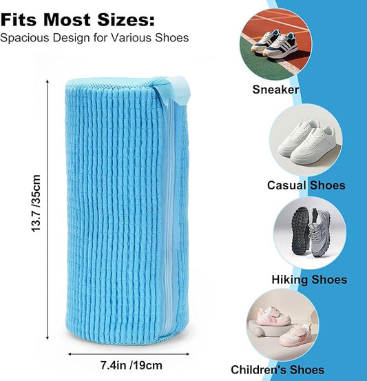 Shoe Washing Machine Bag - Laundry Shoe Bag (2-Pack) Includes 3 Laundry Bags, Reusable, Washer & Dryer Safe, 360° Deep Cleaning for All Shoe Types, Self-Locking Zipper(Blue)
