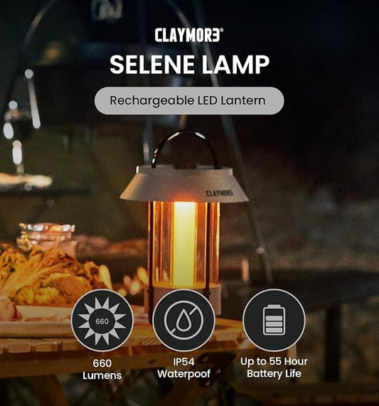 Claymore Selene Lamp (Dark Gray) - Without Pouch Aesthetic Portable Outdoor Lantern for Camping, Events, Parties & Tents. Power Bank Function, 55 Hours of Battery Life