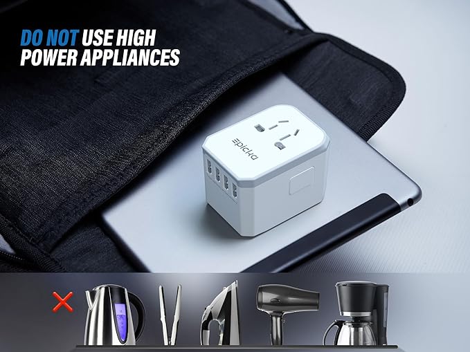 EPICKA Universal Travel Adapter, European Travel Plug Adapter - International Power Adapter Worldwide Charger with USB-C & 4 USB-A Ports, Travel Essentials for Italy, Japan, Europe, UK (TA-105, White)