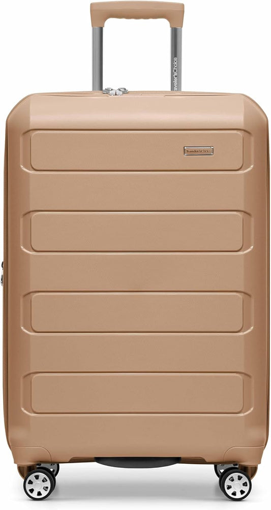 Traveler's Choice Pagosa Indestructible Hardshell Expandable Spinner Luggage, Latte Beige, 26-Inch Medium
