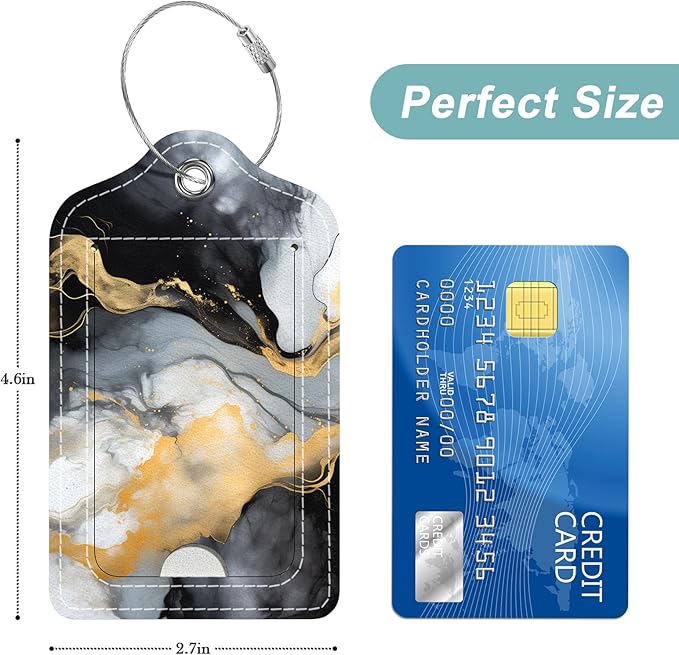 Rimilak 3 Pcs PU Leather Luggage Tags for Suitcase, Travel Cruise Luggage Tag with Privacy Flap, Name ID Label and Metal Loop for Women Men Baggage Handbag School Bag Backpack, Pink Gold Marble