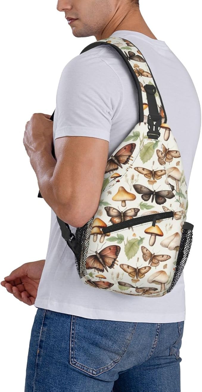 Botanical Mushroom Sling Backpack Crossbody Bag Casual Chest Bags Travel Hiking Daypack Shoulder Bag for Women Men
