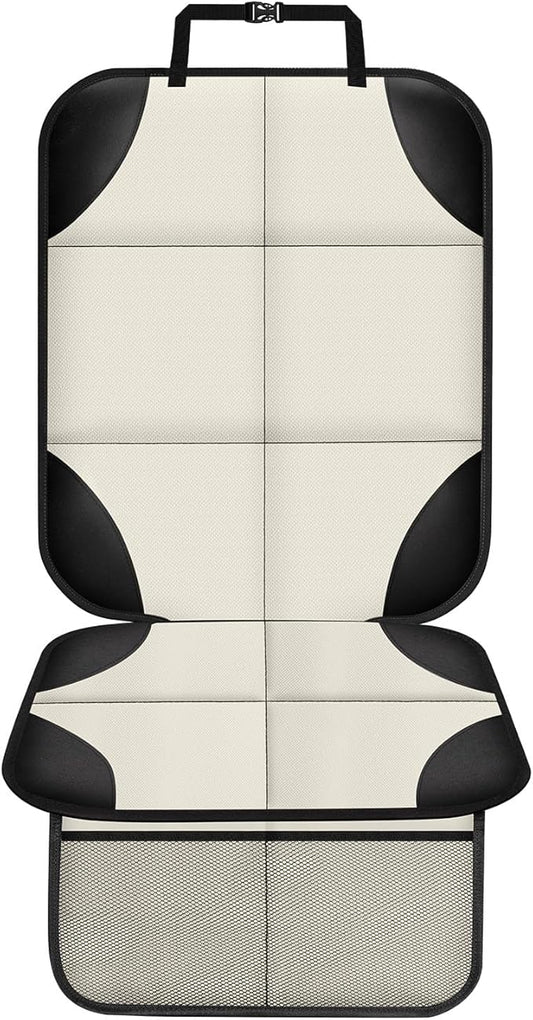 XHYANG Car Seat Protector 1 Pack Car Seat Cushion Mat Thickest Padding,Waterproof 600D Fabric Car Seat Covers for Non-Slip Backing Mesh Pockets for Baby and Pet (Beige, 1 Pc)