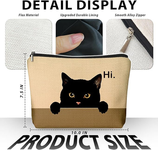 Black Cat Makeup Bag, Hi Cute Black Kitty Cosmetic Bags for Women, Cat Mom Lady Lover Gifts for Women, Pet Lovers Owners Gifts Zipper Makeup Pouch