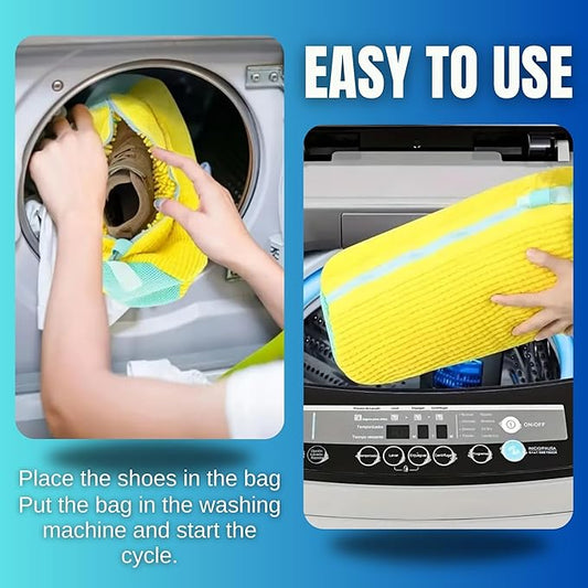 XXL Shoe Bag for Washing Machine - 2PCS Reusable shoe laundry bag for washer and dryer, 360° Premium Protective Shoe Washing Machine Bag for Sneakers, Slippers, Gym & All Type of Shoes (YELLOW)