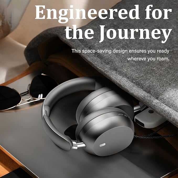 Wentronic Y04 Bluetooth Headphones Active Noise Cancelling Wireless Over Ear Headsets 48 Hours Playtime High Sound Quality Foldable Earphones with Soft Ear Cushion for Travel - Grey