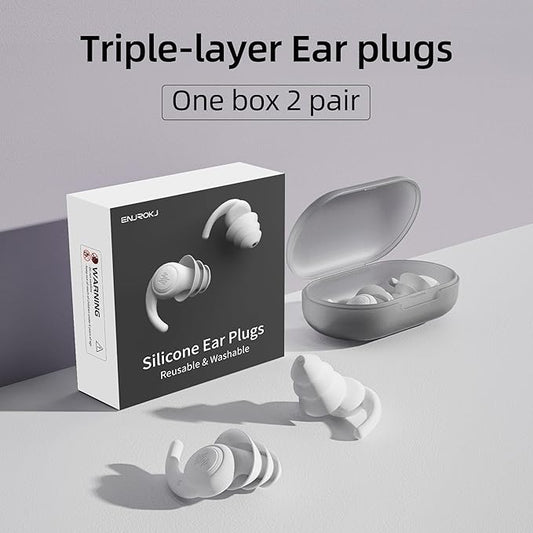Ear Plugs - Comfy Reusable Noise-Reducing Earplugs Shark Fin Noise Cancelling Earbuds for Sleep, Deep Focus,Travel,2 Pairs/Box