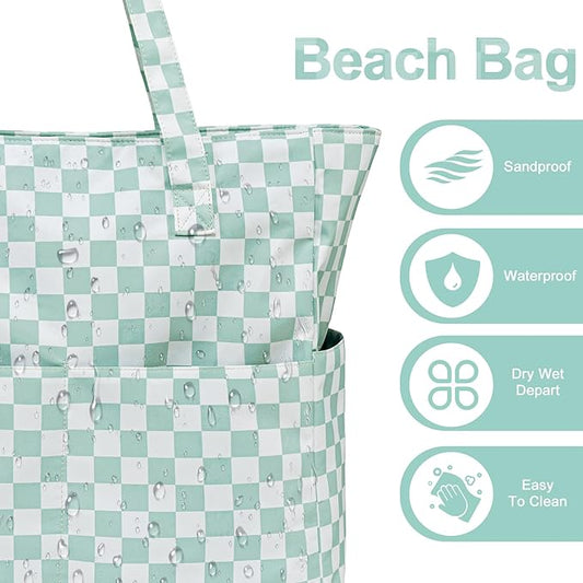 Beach Pool Bags Tote for Women Ladies Large Gym Tote Carry On Bag With Wet Compartment for Weekender Travel Waterproof