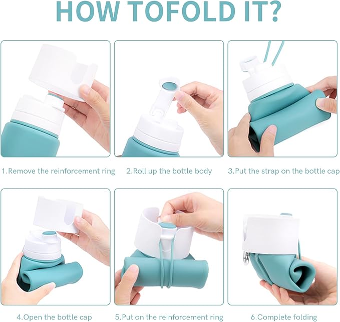 Collapsible Water Bottles for Travel - 26oz BPA-Free Foldable with Carabiner, Lightweight Leak-Proof Design, Portable Reusable Bottle for Hiking, Airplane, Camping (Green)