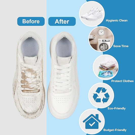 Shoe Washing Machine Bag: Laundry Shoe Bag for Washer and Dryer - 2pc Reusable Shoe Cleaning Bag for Sneaker Tennis Shoes Unstain Cleaner Kit (Blue 2pcs)