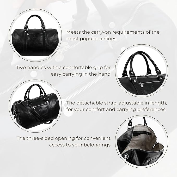 Full Grain Leather Small Duffel Bag Gym Bag Weekender Overnight Unisex Brown - Time Resistance