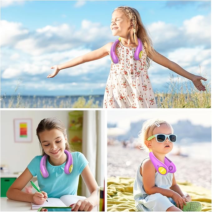 Kids Neck Fan, Portable Bladeless Fans for Kid 4-14Y Girls & Boys, 2600mAh USB Personal Mini Cooling Fan for Travel/Camping/Study, 4 Speeds, Lightweight, Compact, Perfect Summer Gifts for Kids