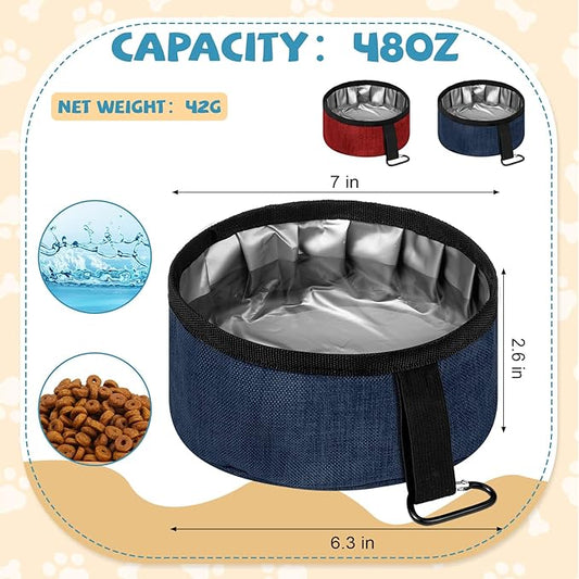 Meanplan 2 Pack Portable Dog Bowls Foldable Travel Dog Dish Portable Puppy Water and Food Bowl Pet Hiking Accessories for Small and Large Pets(Dark Blue, Red,40 oz)