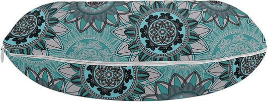 Ambesonne Mandala Travel Pillow Neck Rest, Hippie Oriental Abstract Motifs Traditional Round Spring Inspired Design, Memory Foam Traveling Accessory for Airplane and Car, 12", Taupe Black Turquoise