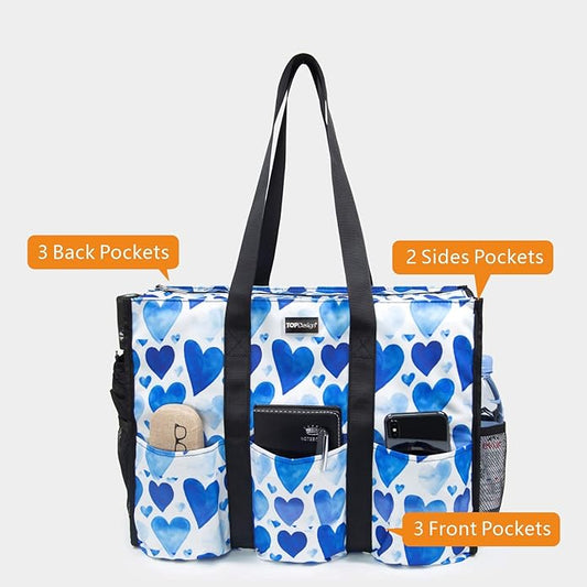 TOPDesign Utility Water Resistant Tote Bag with 13 Pockets, Top Zipper Closure & Thick Bottom Support, for Working Women