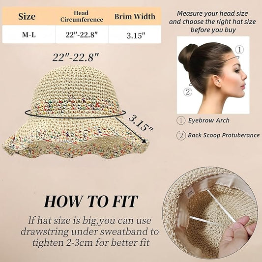 Floppy Big Beach Straw Hats for Women Foldable Summer Wide Brim Packable Sun Hat Womens Travel Straw Fedora Hat