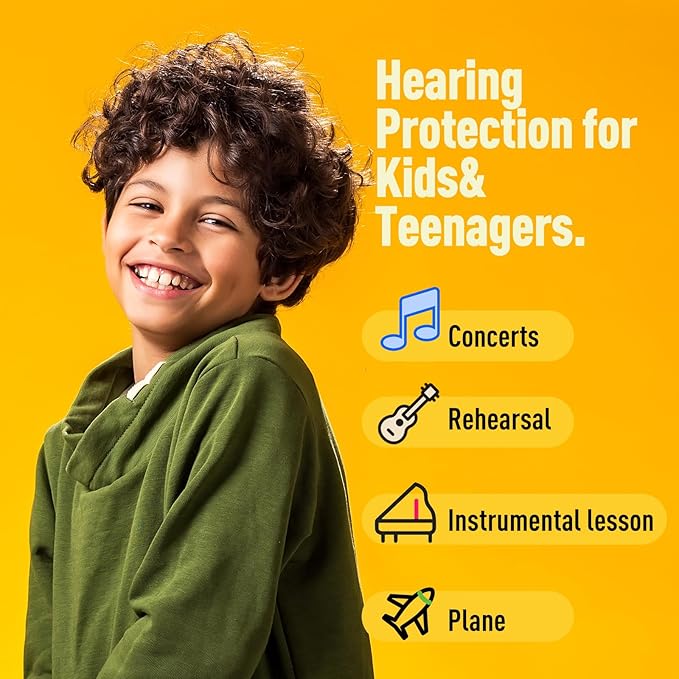 Kids Earplugs (6-12 yrs) - 2 Pairs High Fidelity Concert Ear Plugs for Children, Adults with Small Ear Canals, 23dB Kids Noise Reduction Earplugs for Concerts, Rehearsal, Festival, Party (Purple)