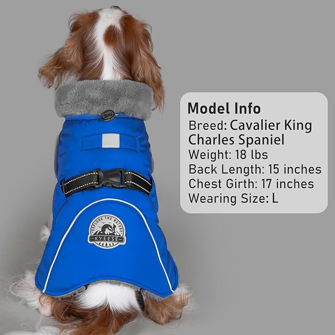 KYEESE Waterproof Dog Coat, Windproof Warm Winter Jacket with Thick Fleece Lined, Cozy Turtleneck Dog Coats for Large Dogs with Leash Hole, Reflective Outdoor Cold Weather Coat, Blue, XXX-Large