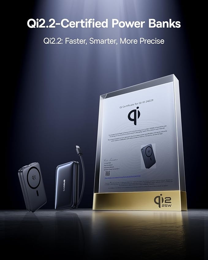 Baseus Picogo Qi2.2 25W Magsafe Portable Charger Power Bank 10000mAh 45W, with Built-in Cable USB-C Fast Charging Magnetic Battery Pack for iPhone 17/16/15/14/13/12 Pro Max/Pixel 10 Pro, Black