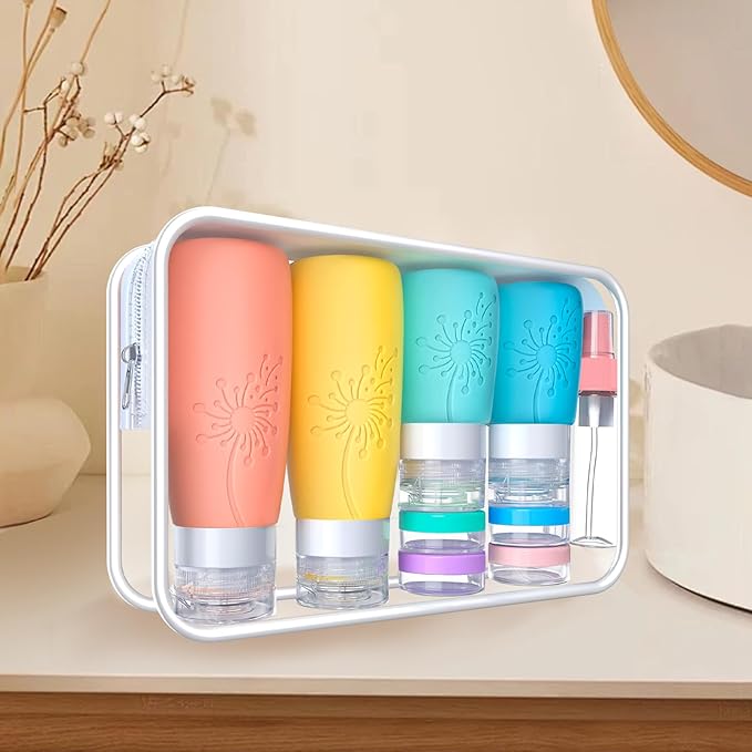 Empty 3 oz Travel Size Bottles Toiletries Containers for Toiletries Liquids,Small Silicone Mini Refillable Leak Proof TSA Approved Travel Bottles for Creams Shampoo and Conditioner Traveling