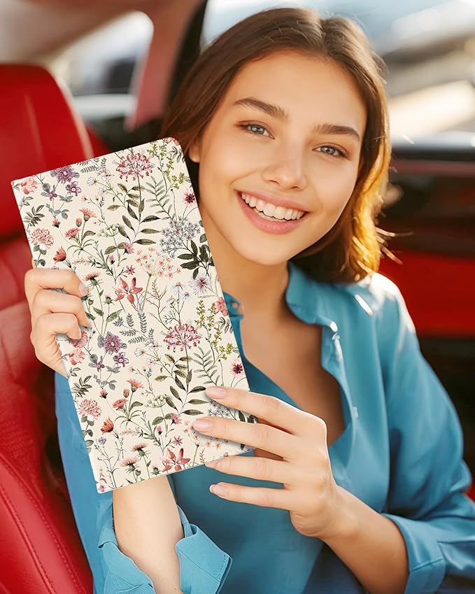 Slohif Car Registration and Insurance Holder - Floral Vehicle Glove Box Organizer Women with Magnetic Shut Leather Automobile License Holders Coasters Auto Accessories Case for Document