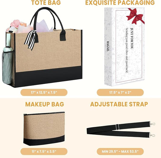 BAGAIL Initial Tote Bag, Personalized Birthday Gifts for Women, Teacher, Friends, Mom, Wedding, Monogrammed Beach Bag