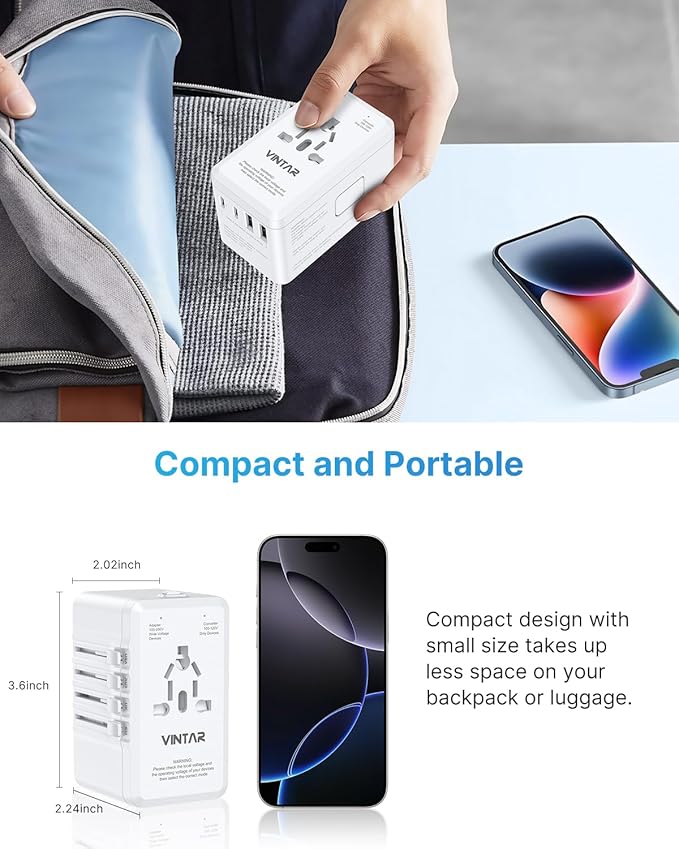 220V to 110V Travel Voltage Converter US to Europe, VINTAR 2000W International Universal Travel Adapter with 4 USB Ports (2 USB C), Step Down Power Converter Adapter Combo for EU UK US AUS