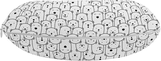Ambesonne Polar Bear Travel Pillow Neck Rest, Crowd of Arctic Animals with Funny Bored Surprised Smiling Face Expressions, Memory Foam Traveling Accessory for Airplane and Car, 12", Black and White