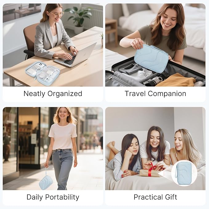 Skycase Tech Pouch - Lightweight Electronics Organizer Travel Case, Double Layers Travel Cable Organizer, All-in-One Storage Bag for Charger, Cord, Phone, Flash Drive, Accessories