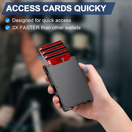 Wallet for Men, Minimalist Slim Mens Wallet with Money Clip, RFID Blocking Smart Pop Up Card Wallet with ID Window, Compact Bifold Wallet,Metal Aluminum Credit Card Holder