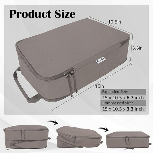 Large Compression Packing Cubes for Travel Accessories, 2 Set Compression Bags Travel Cubes for Packing Suitcase Luggage Organizer Bags Set, Khaki