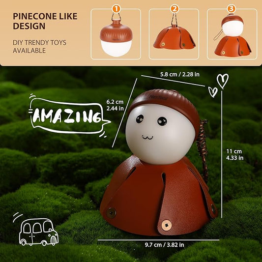 Acorn-Shaped LED Camping Lantern, Rechargeable LED Tent Lights, 1800K-5000K steppless dimming, Portable Night Light for Kids, Camping, Hiking, Backpacking, Bag Charms, DIY Art Toy