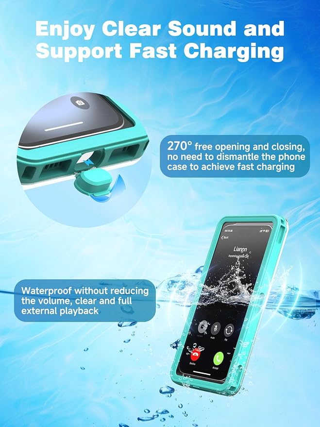 Waterproof Phone Pouch Case 7.5", 2025 Upgraded IPX8 Waterproof Phone Case for Snorkeling, Universal Fit for iPhone 16 Pro Max 15 14 13, Galaxy S25, Beach Vacation Essentials (Cyan)
