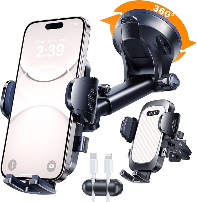 2026 Ultimate Best【True Military-Grade & Safety Cert】Car Phone Holder HTU【Upgraded 5-in-1 & 100+LBS Strongest Suction】360 Rotation Truck Windshield Dashboard Vent Mount Stand for iPhone Android, Pink