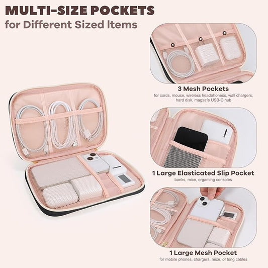 Electronics Organizer Travel Case, Charger Bag Cord Organizer Travel, Compact Tech Pouch Cable Organizer Bag for Charger, Cords, Phone, Headphones, Flash Drive, SD Card (Black, Small-Single Layer)