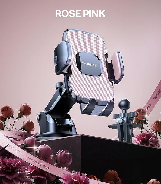 TORRAS Pink Phone Holders for Your CarăUltra-Durable & Strongest Suctionă, Universal Car Phone Holder Mount Truck Cradle Stand for Dashboard Windshield Vent, Pink Car Accessories