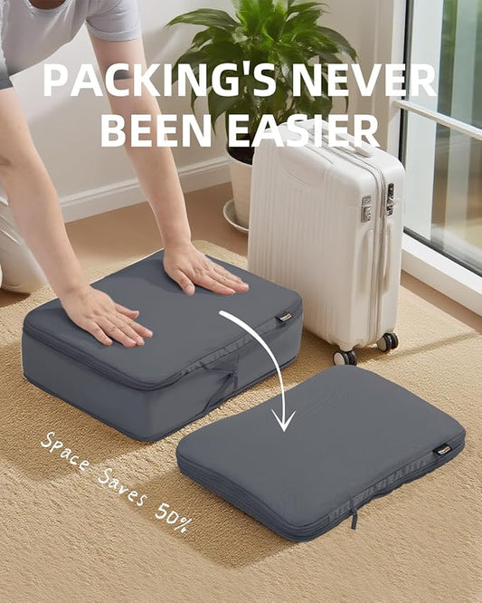 6 Set Compression Packing Cubes for Travel, Large Medium Small Luggage Organizers, Storage Bags for Clothes (6 Pack, Charcoal Gray)
