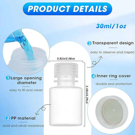 1oz/30ml Plastic Sample Bottles with caps, Wide Mouth Reagent Bottle with Lids Leak Proof Containers Water Sample Bottles for Laboratories, Travel(5Pcs)